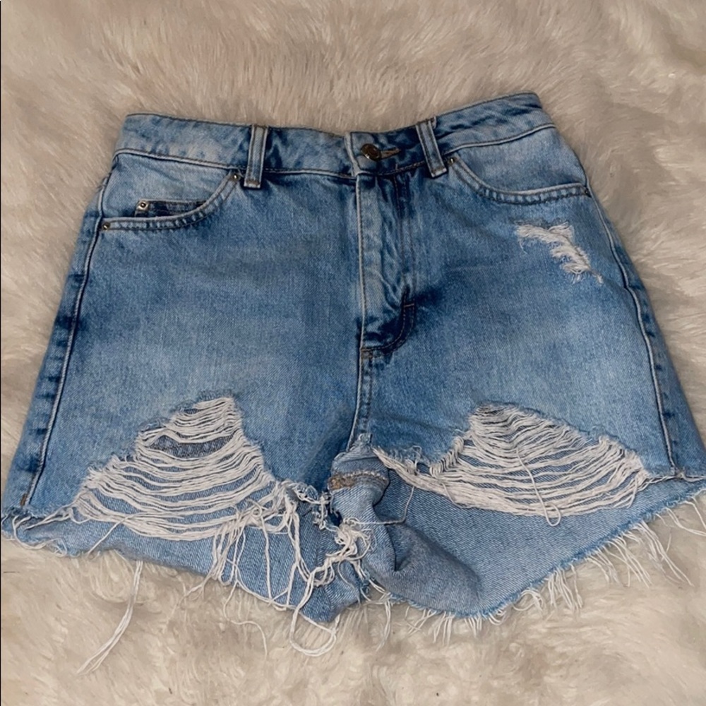 Topshop blue ripped denim mom jeans size 4